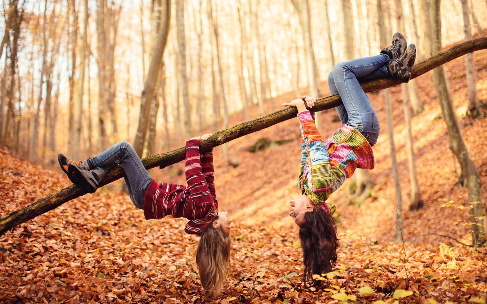 autumn, forest, mother with daughter