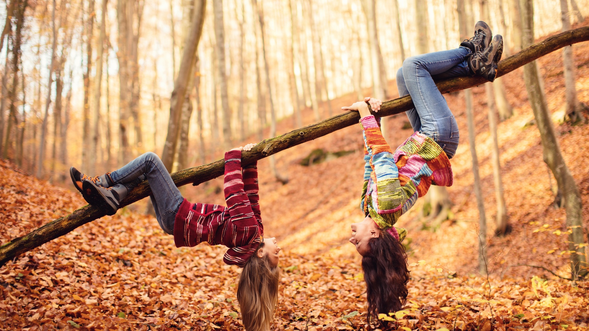 autumn, forest, mother with daughter