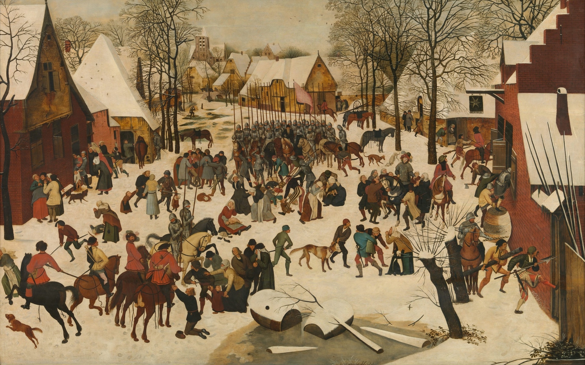 pieter brueghel the younger, flemish, a flemish village in winter with the massacre of the innocents