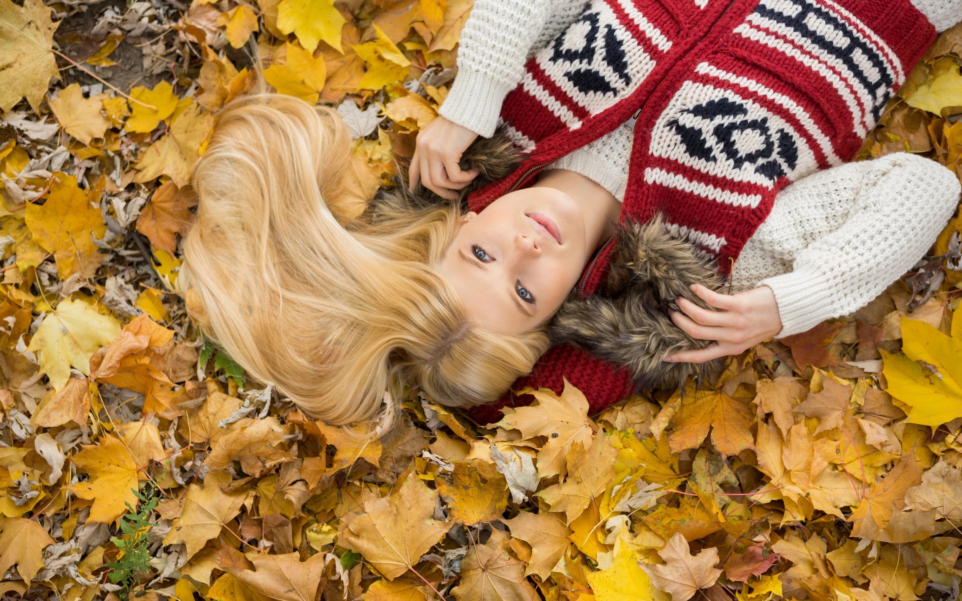 park, young woman, autumn, leaves