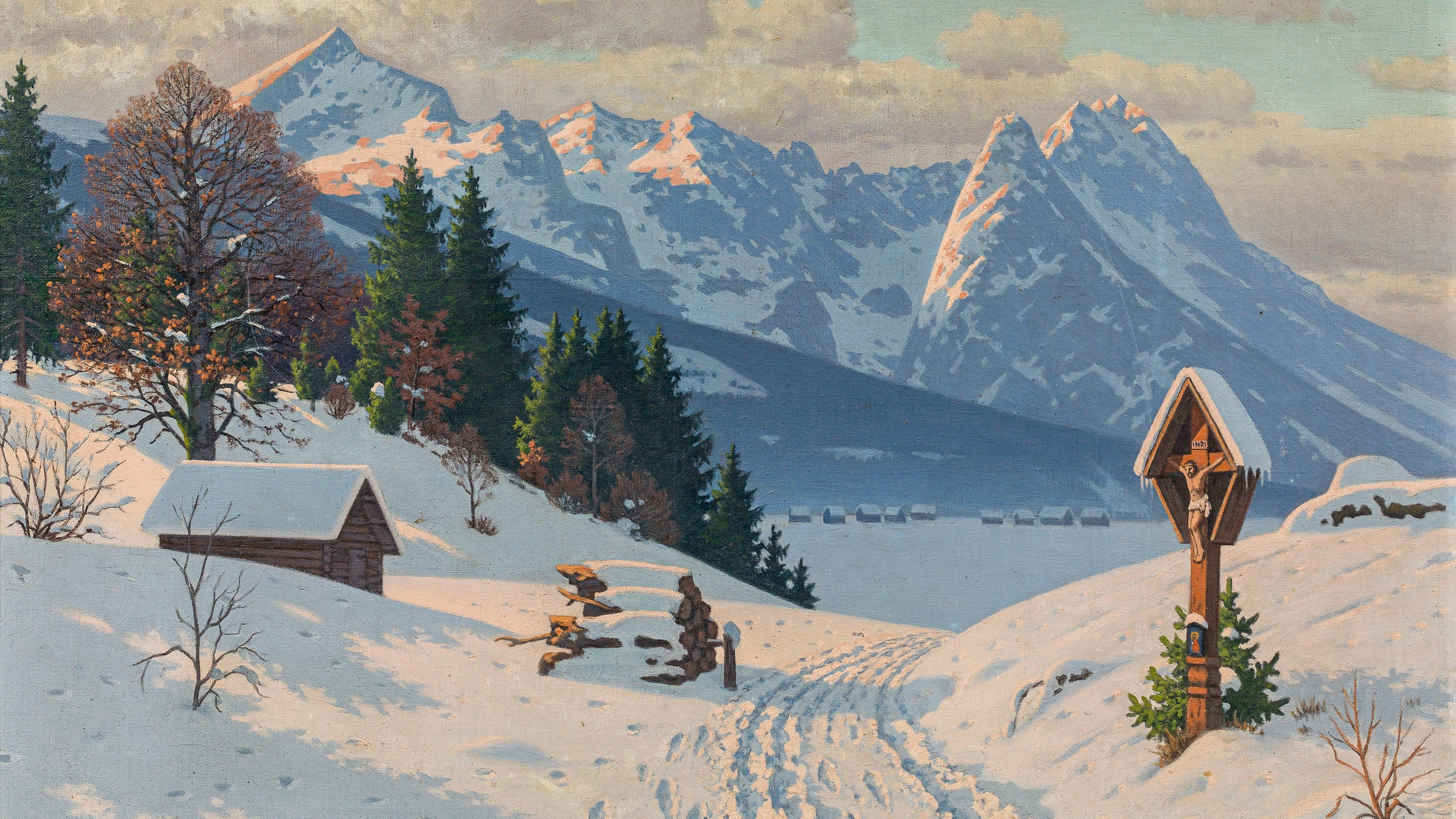 fritz muller-landeck, german, a sunny winters day