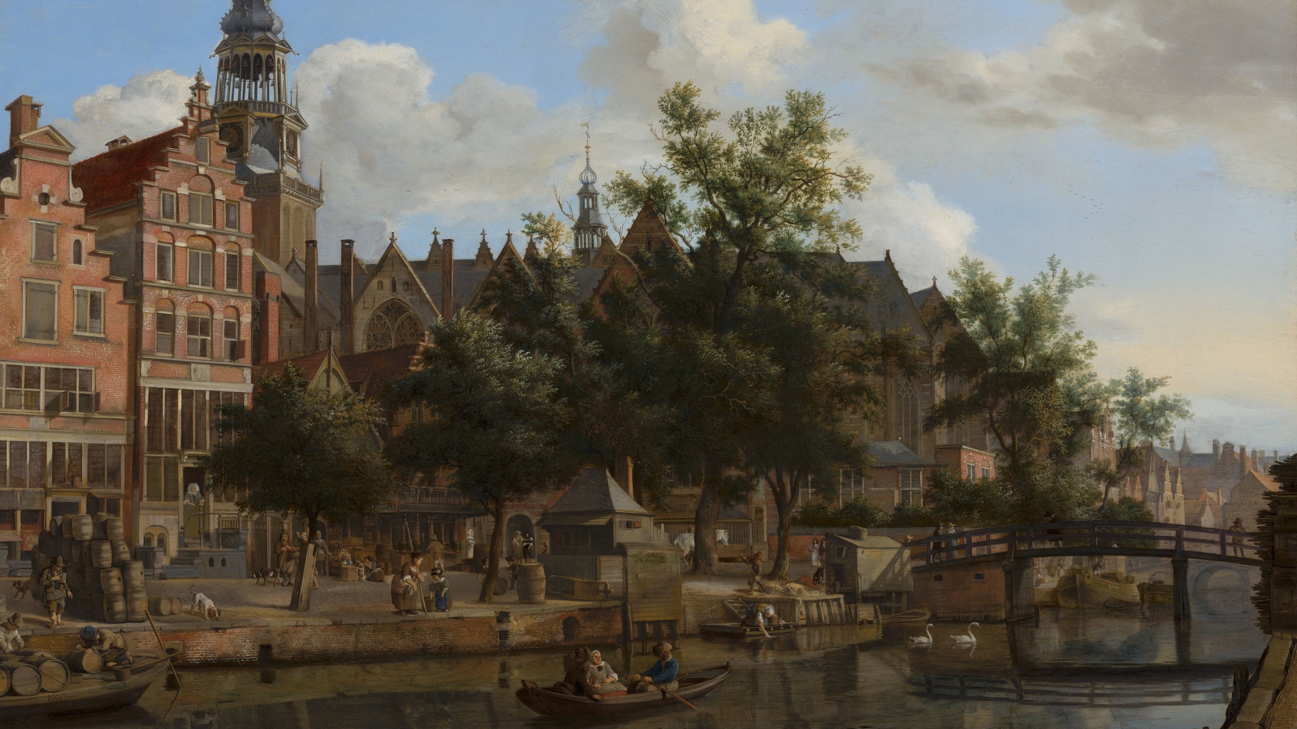 view of oudezijds voorburgwal with the oude kerk in amsterdam, 1670, jan van der heyden, dutch, adriaen van de velde