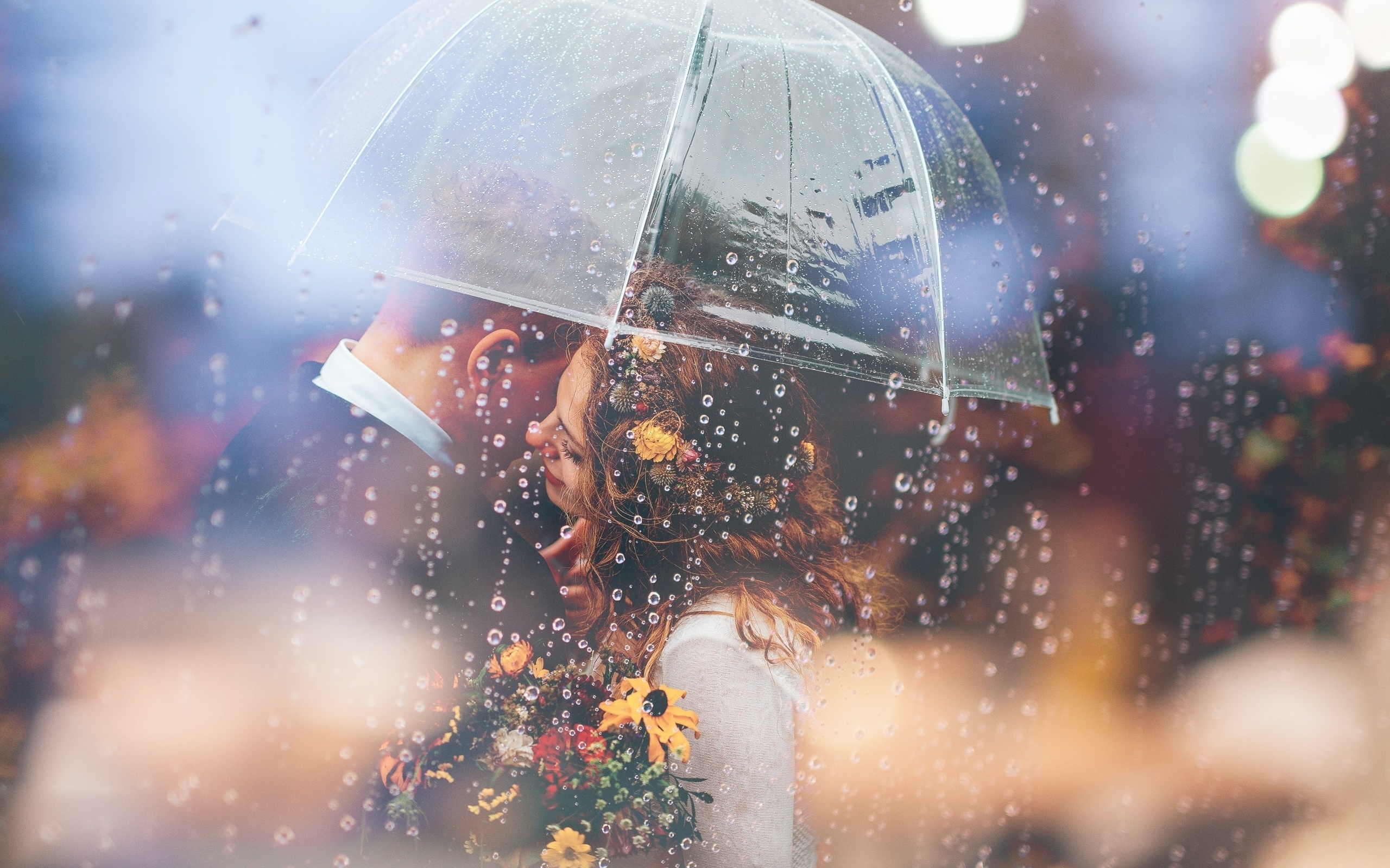 wedding, rain, green, reflection