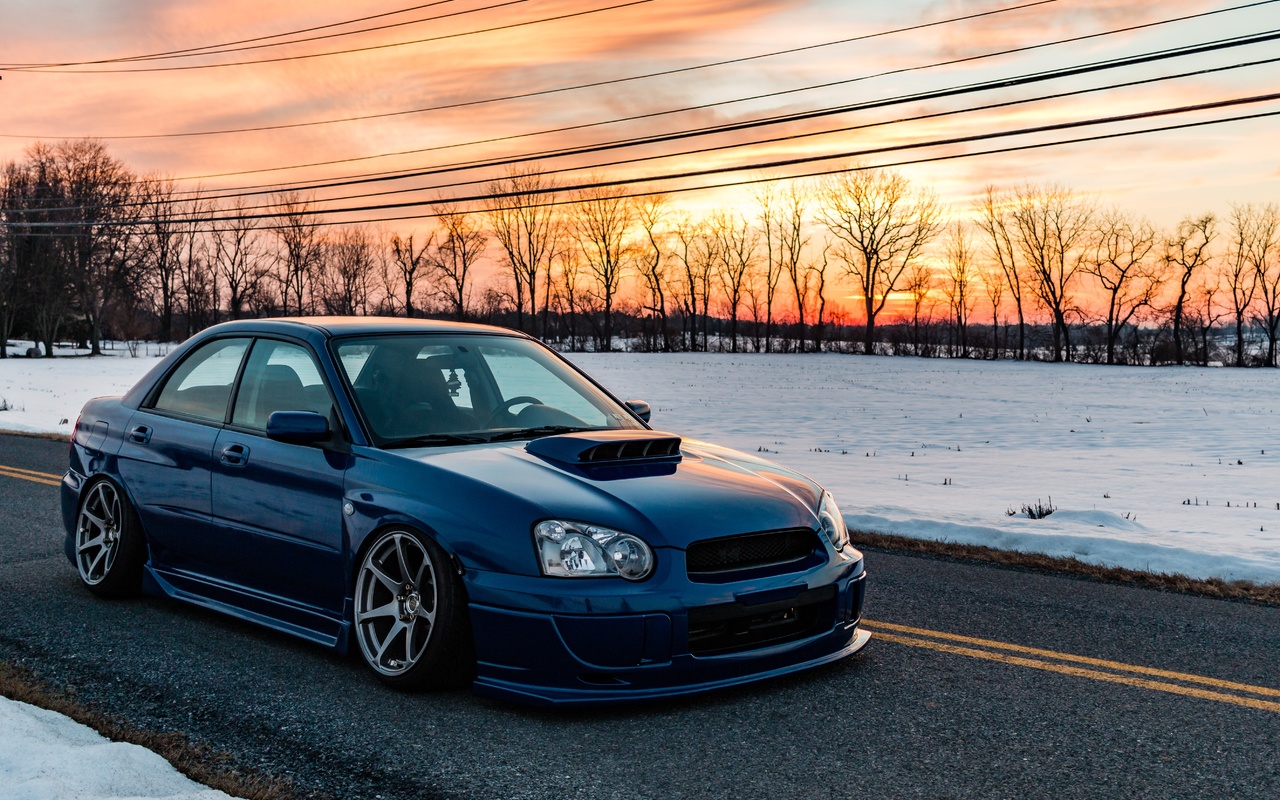 subaru, impreza wrx, wrx, blue, snow, road