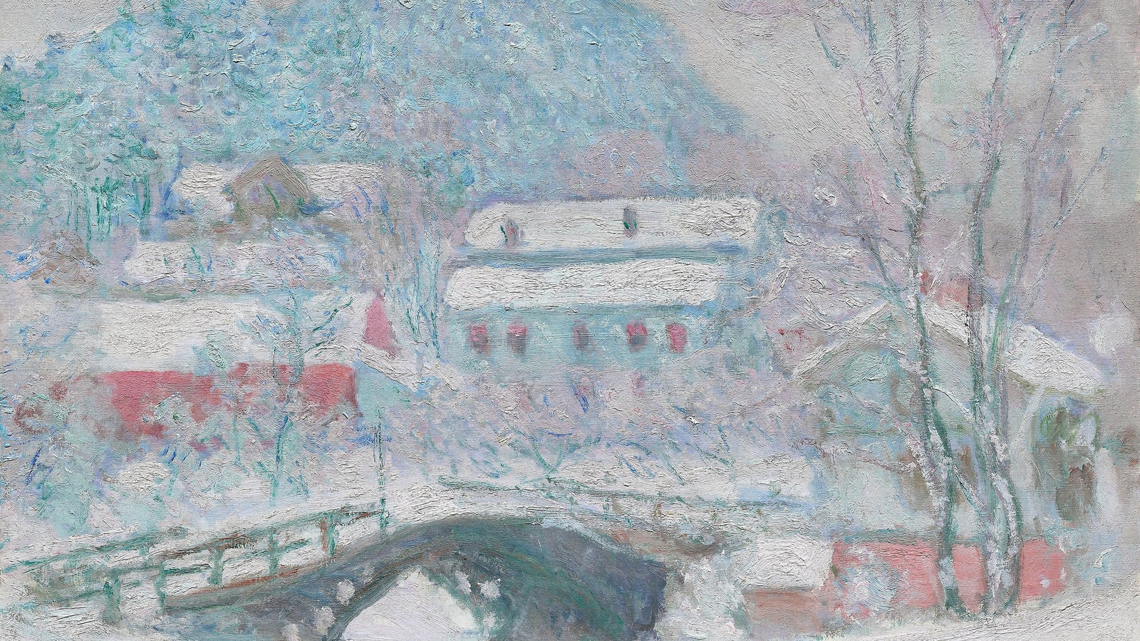 claude monet, french, 1895, norway, sandviken village in the snow