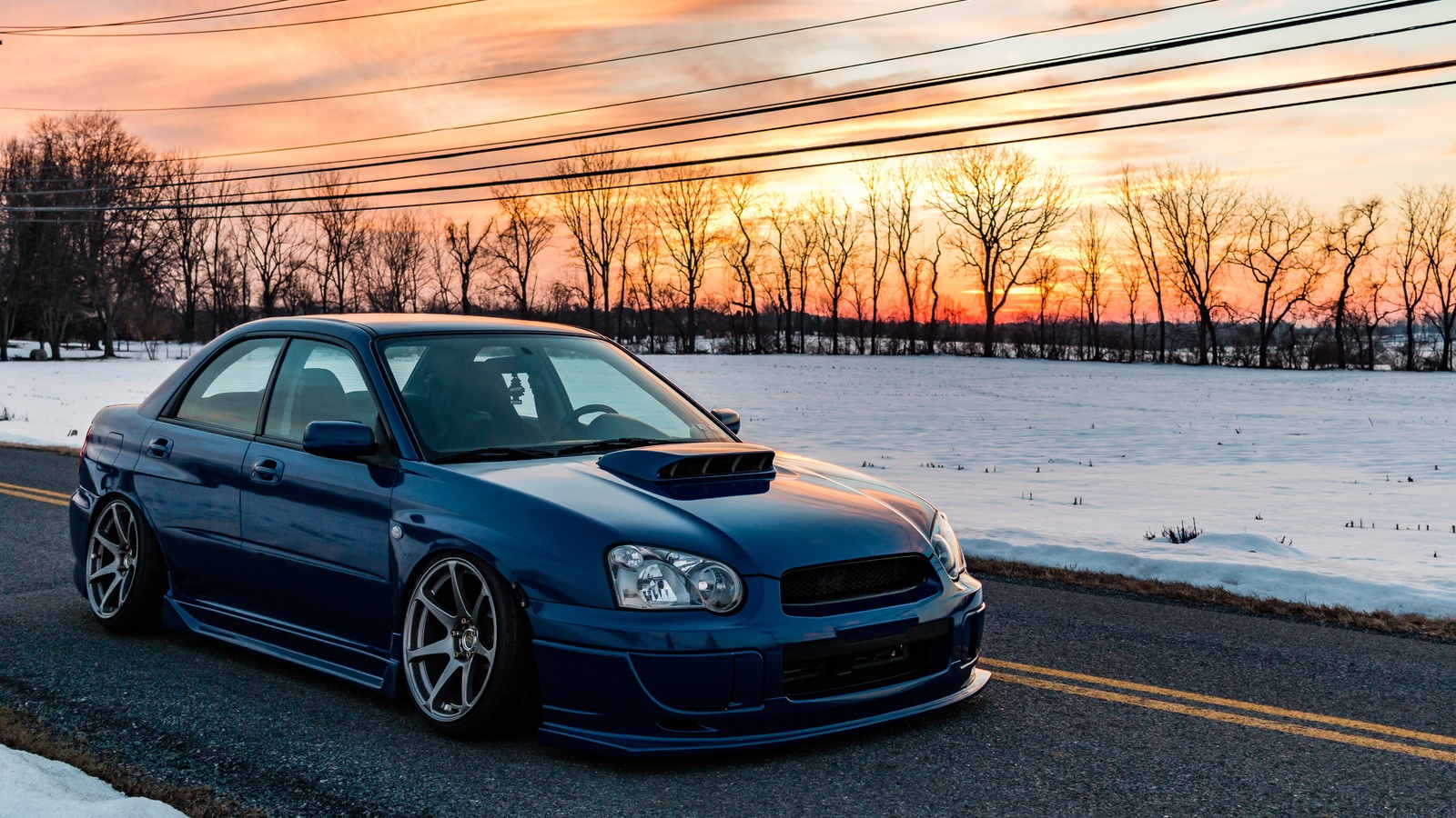 subaru, impreza wrx, wrx, blue, snow, road