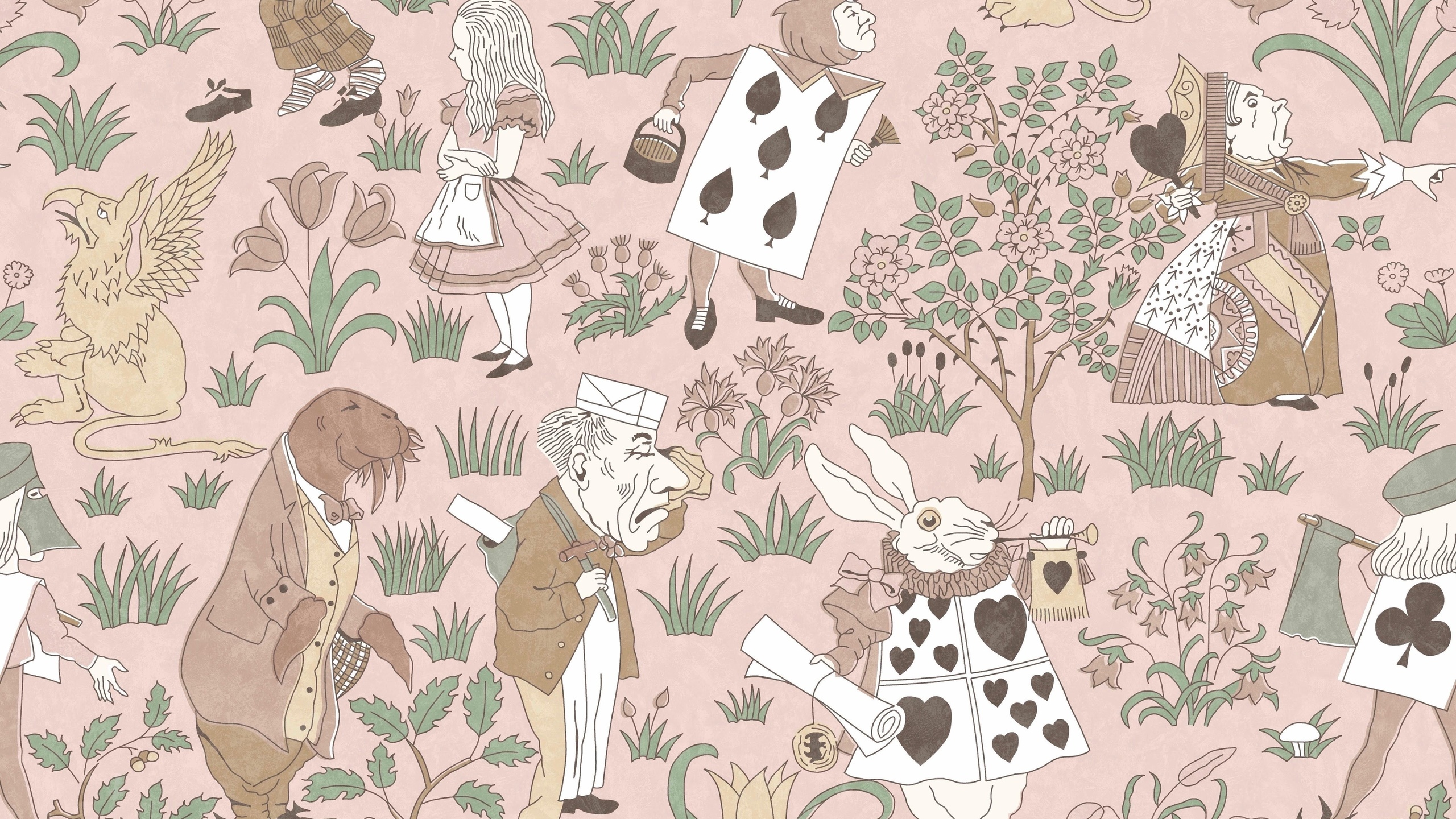 charles voysey, alice in the wonderland, wallpaper