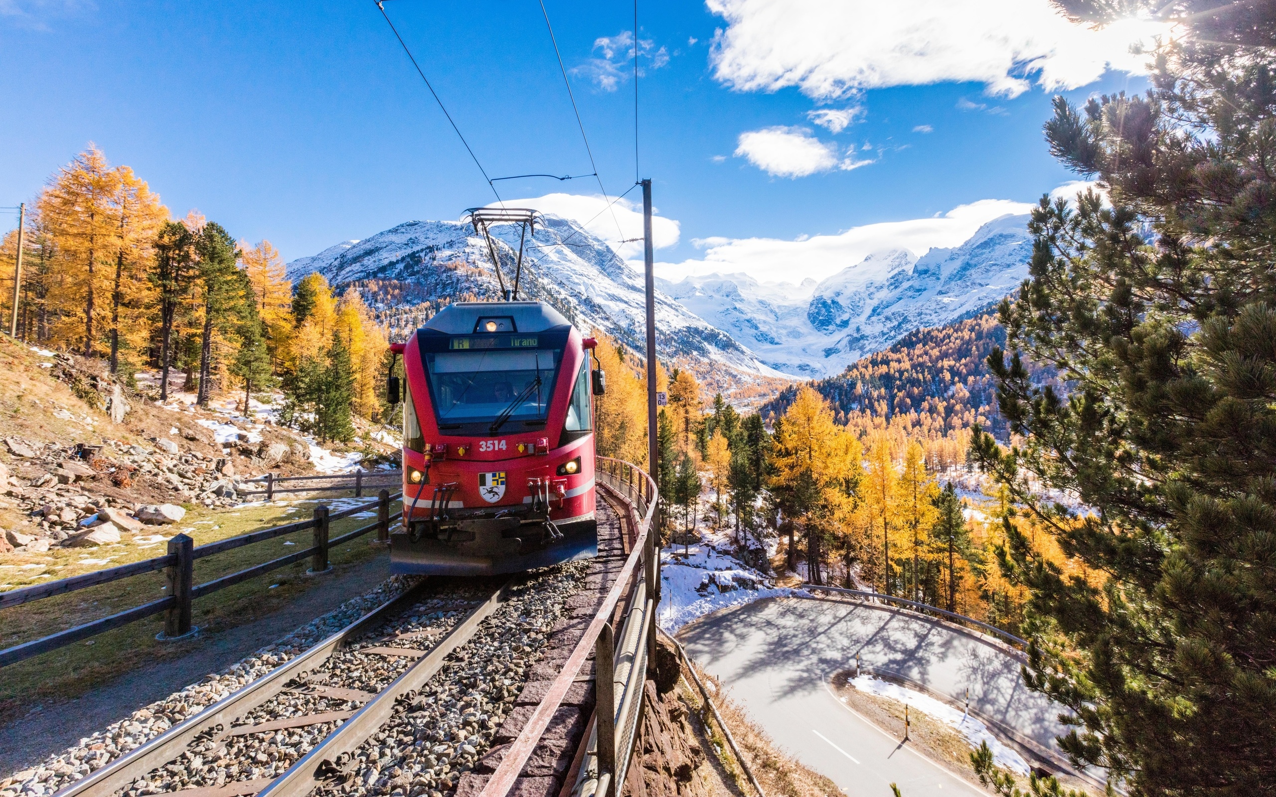 autumn, bernina express, alps, train, switzerland