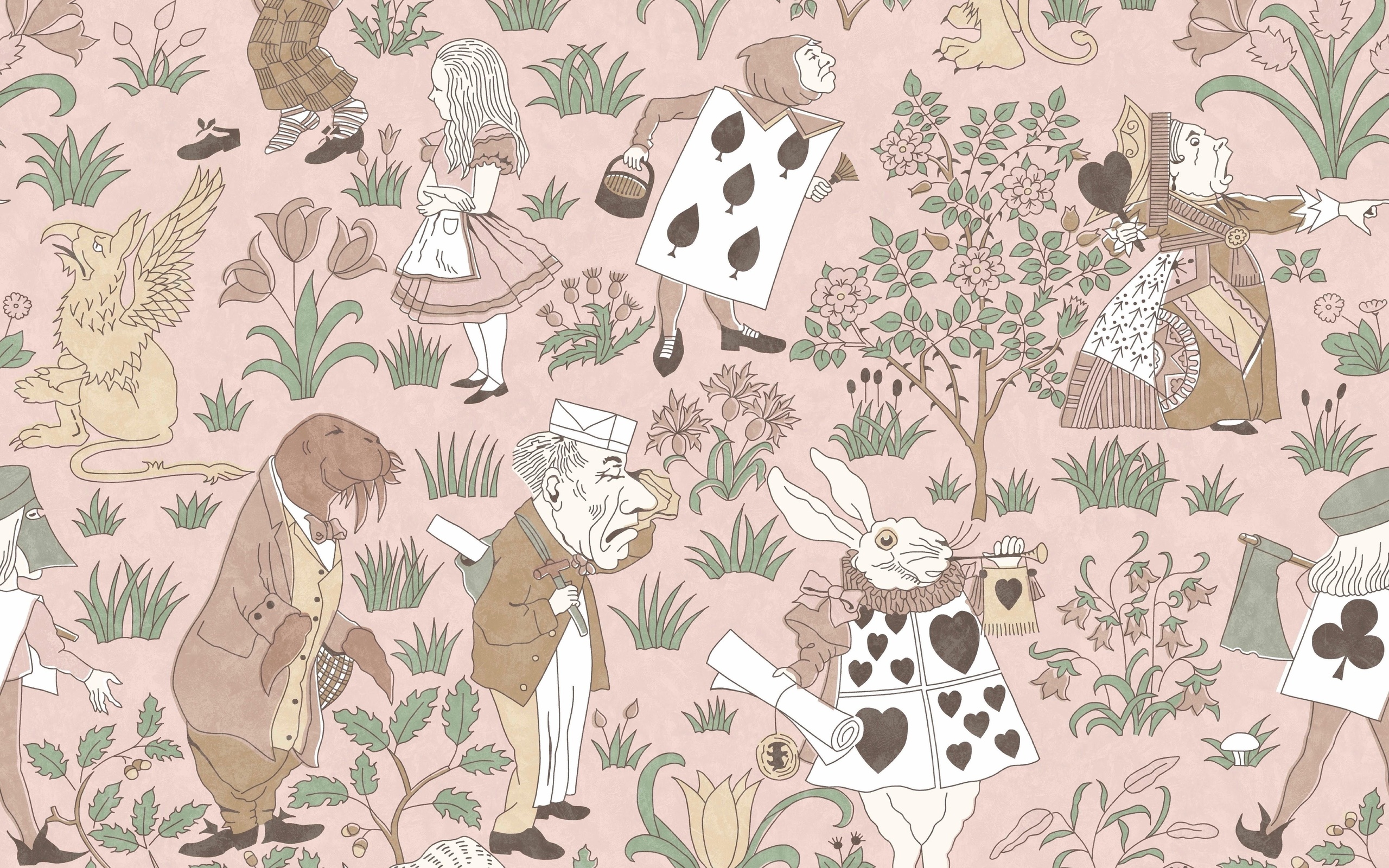 charles voysey, alice in the wonderland, wallpaper