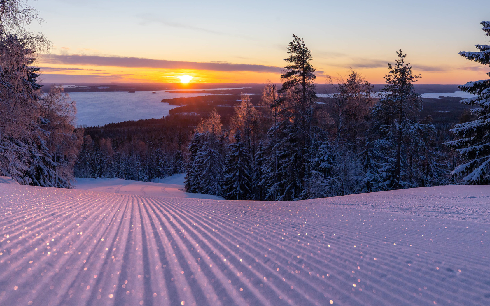 ski resort, vuokatti, finland, lake sapsojarvi