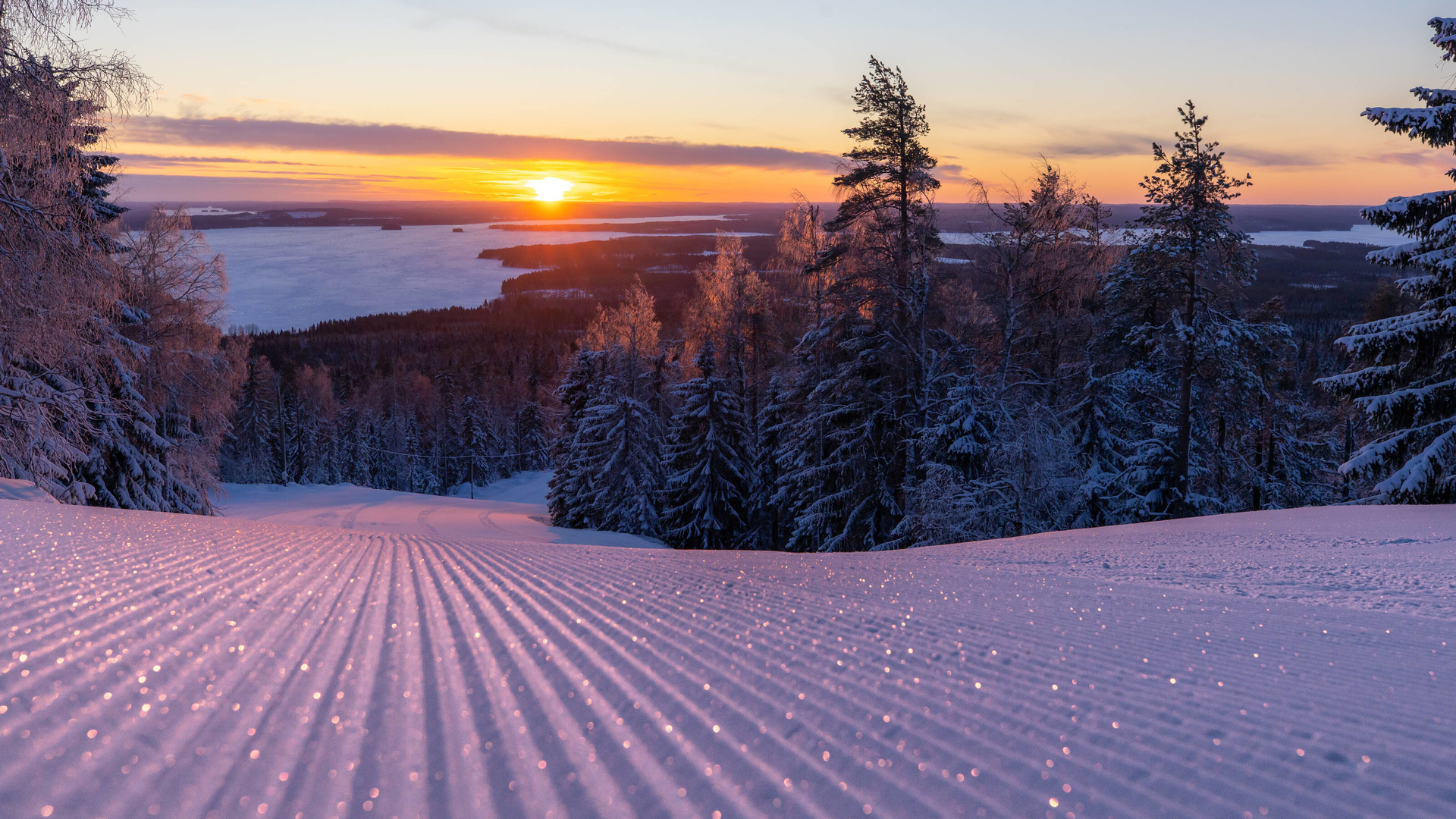 ski resort, vuokatti, finland, lake sapsojarvi