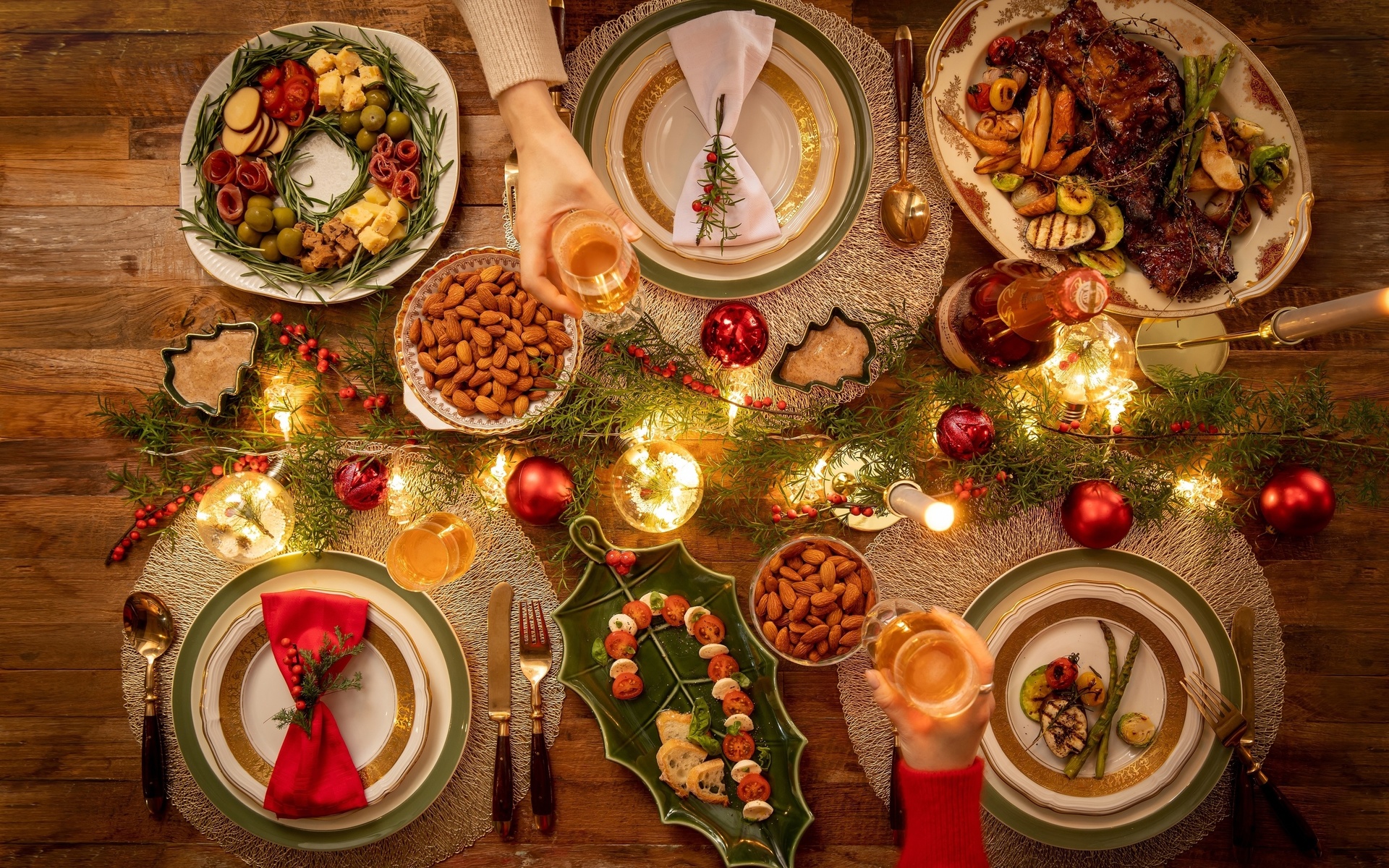 christmas feast table with almonds, christmas hustle, traditional christmas treats