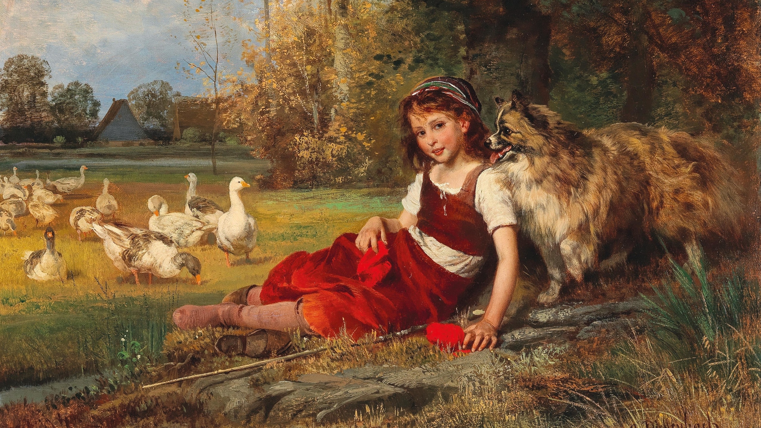 anton heinrich dieffenbach, german, a young goose girl resting