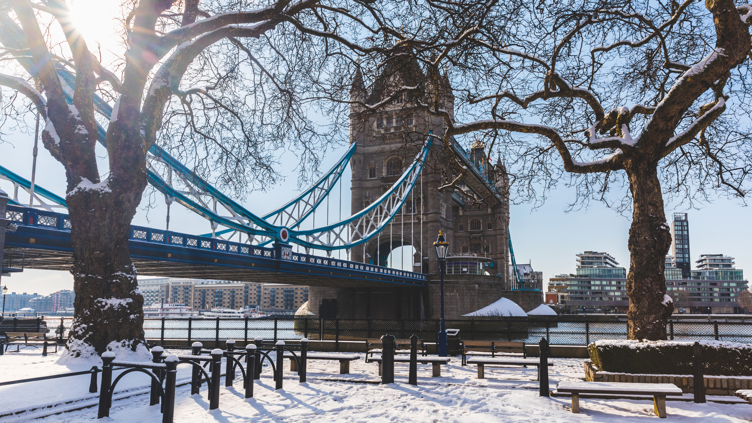 snow, london, tower bridge, river thames