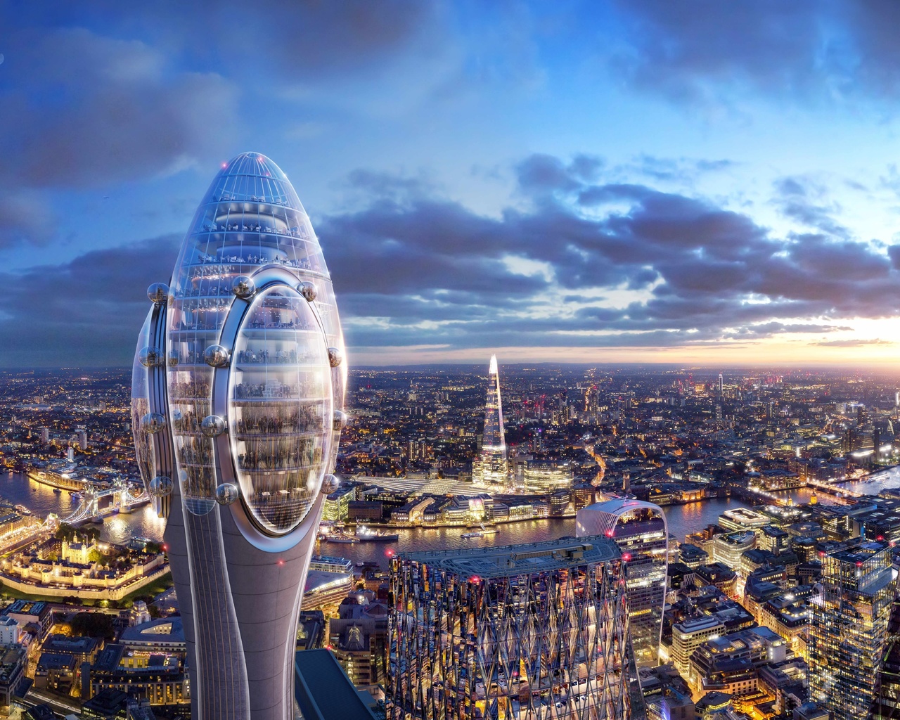 london, floral observation tower, tulip tower, project