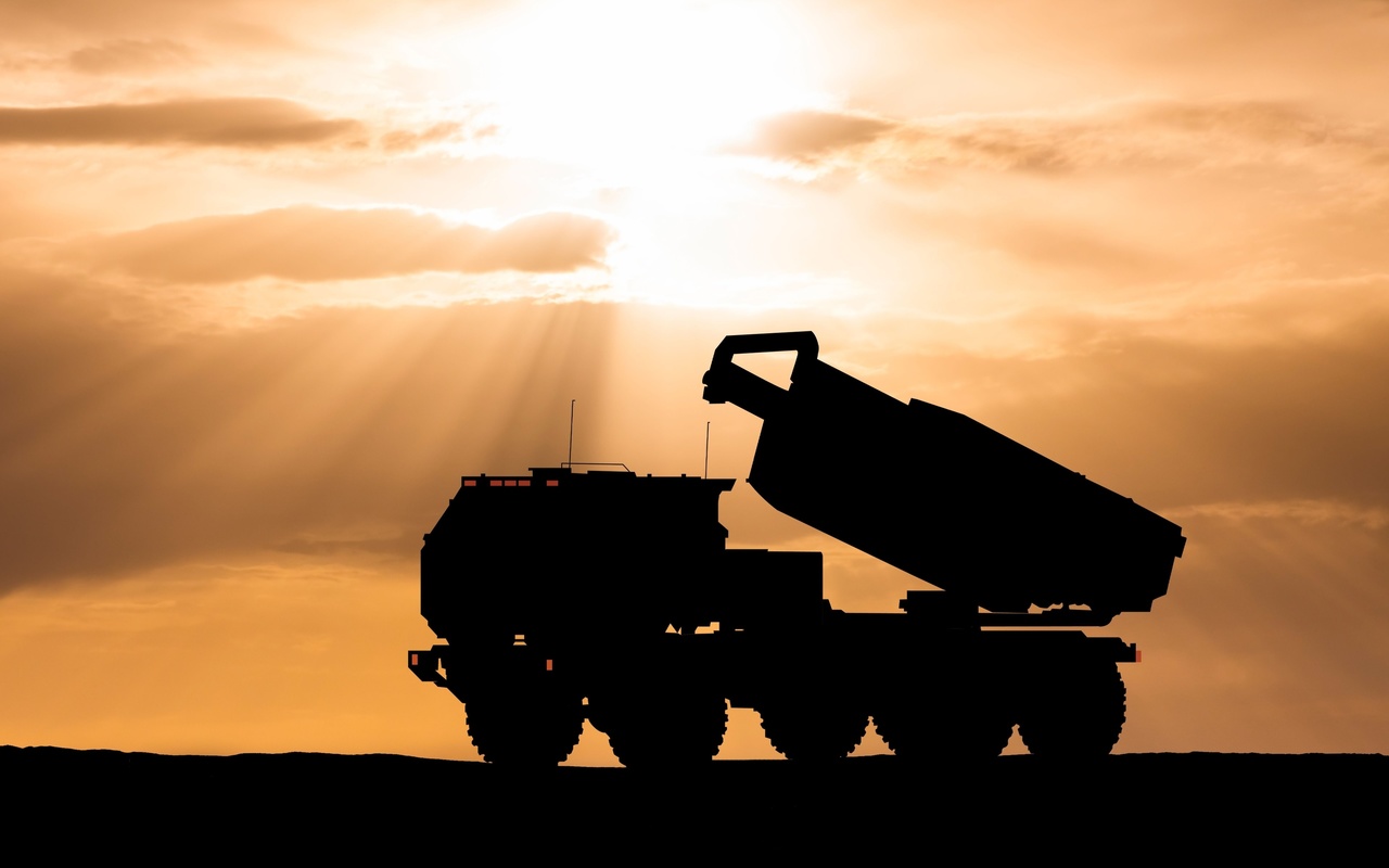 sunset sky, m142 himars, light multiple rocket launcher, m142 high mobility artillery rocket system