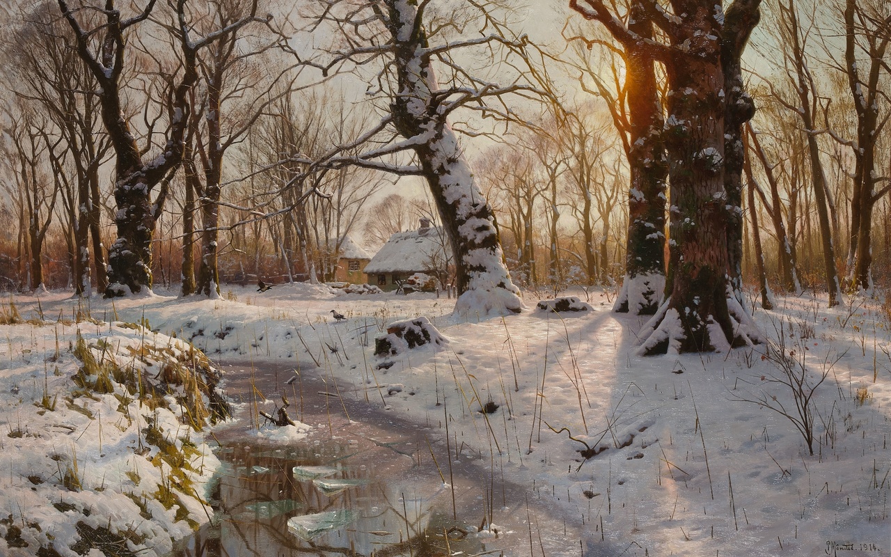 peder mork monsted, danish, 1914, winter