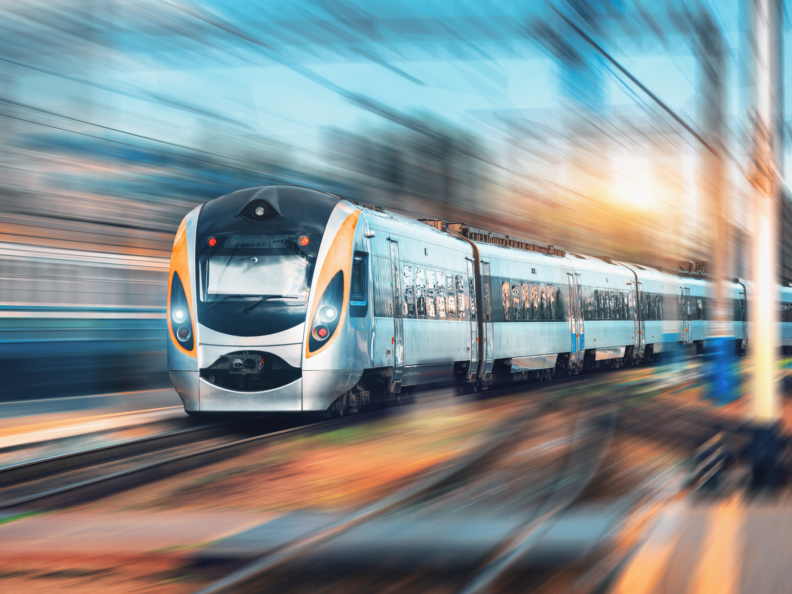 high-speed passenger train, railway station, europe