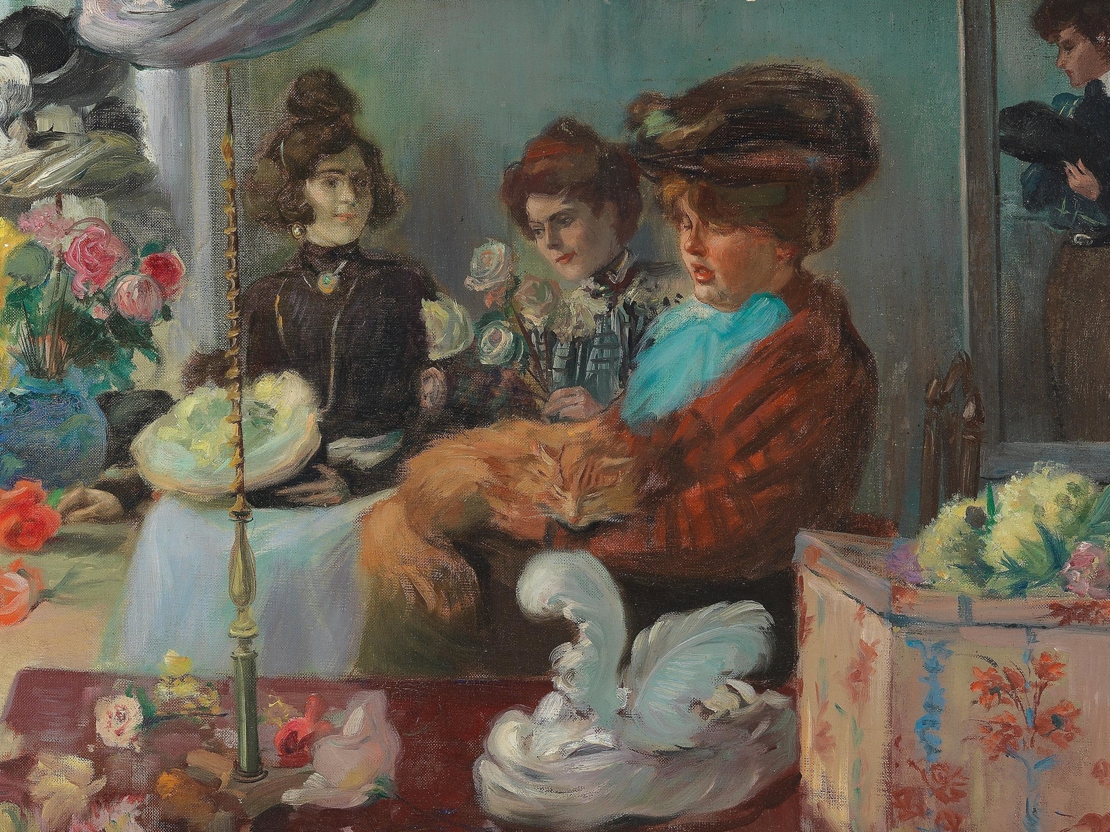 pierre georges jeanniot, french, 1901, at the milliners