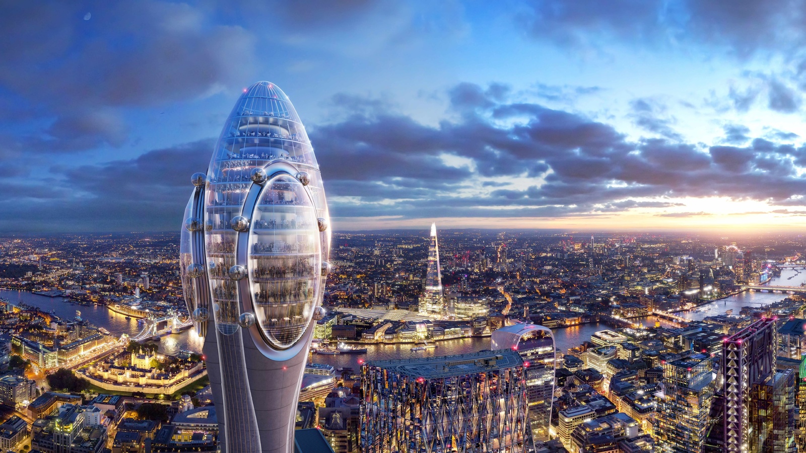 london, floral observation tower, tulip tower, project