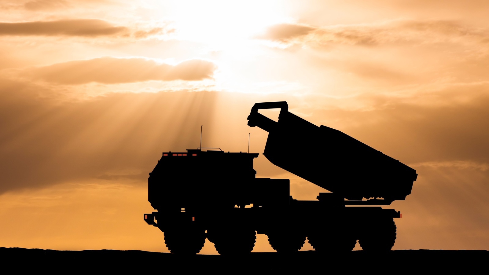 sunset sky, m142 himars, light multiple rocket launcher, m142 high mobility artillery rocket system