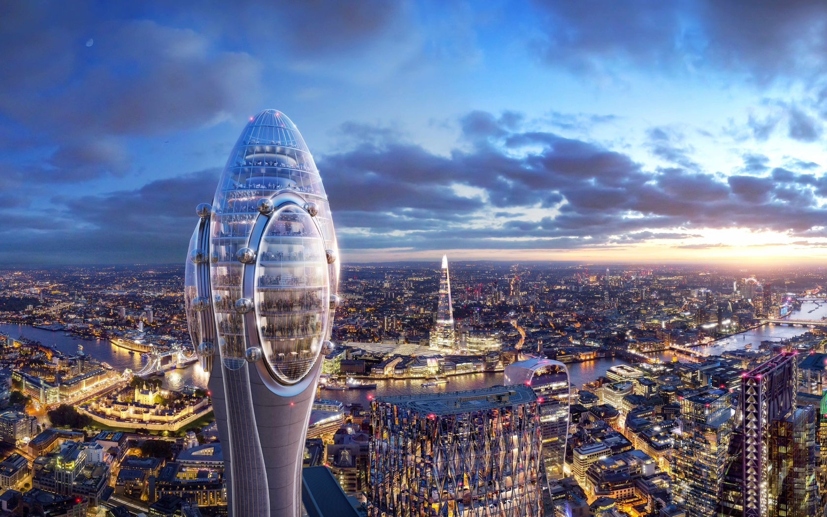 london, floral observation tower, tulip tower, project