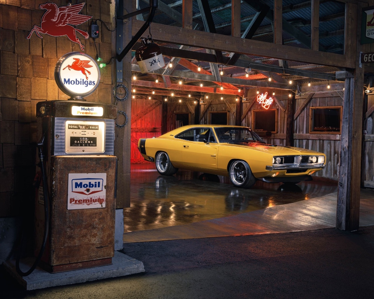 classic, charger, 1969, dodge, ringbrothers, barn, yellow