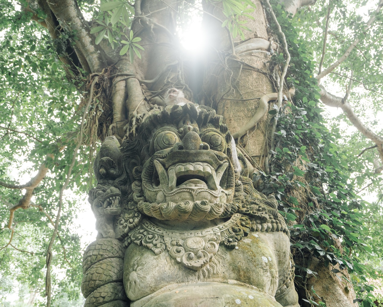 creature statue, ubud monkey forest, bali, indonesia