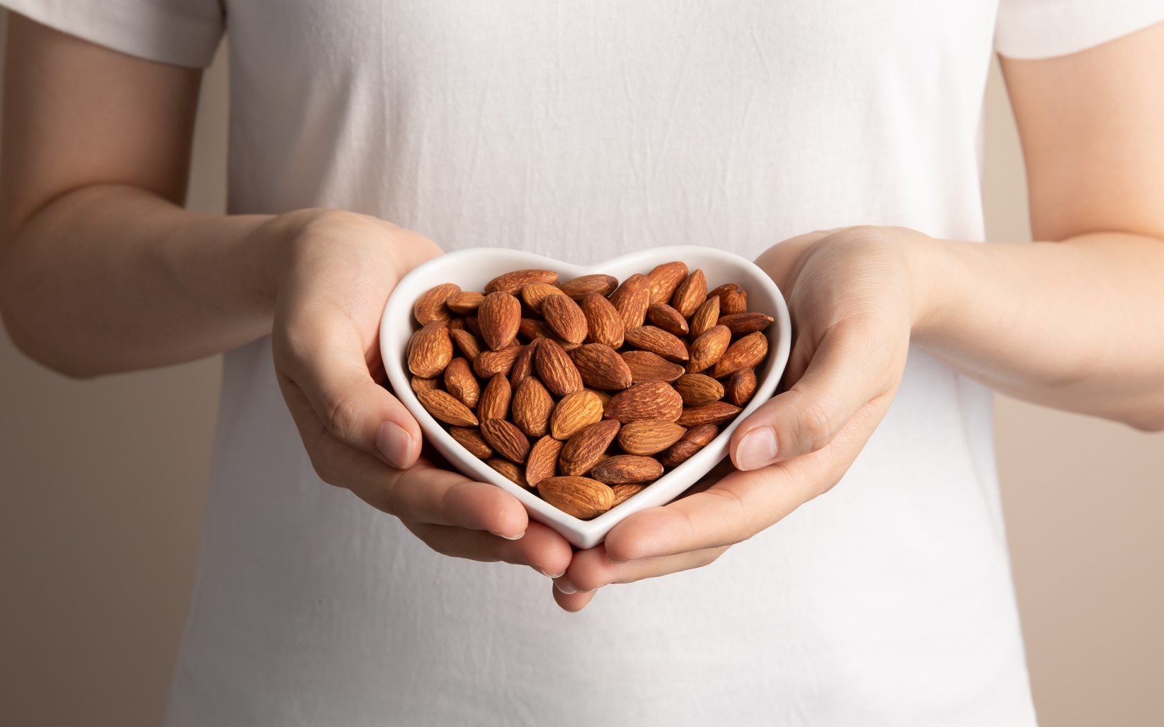 nuts, heart shaped bowl, almonds