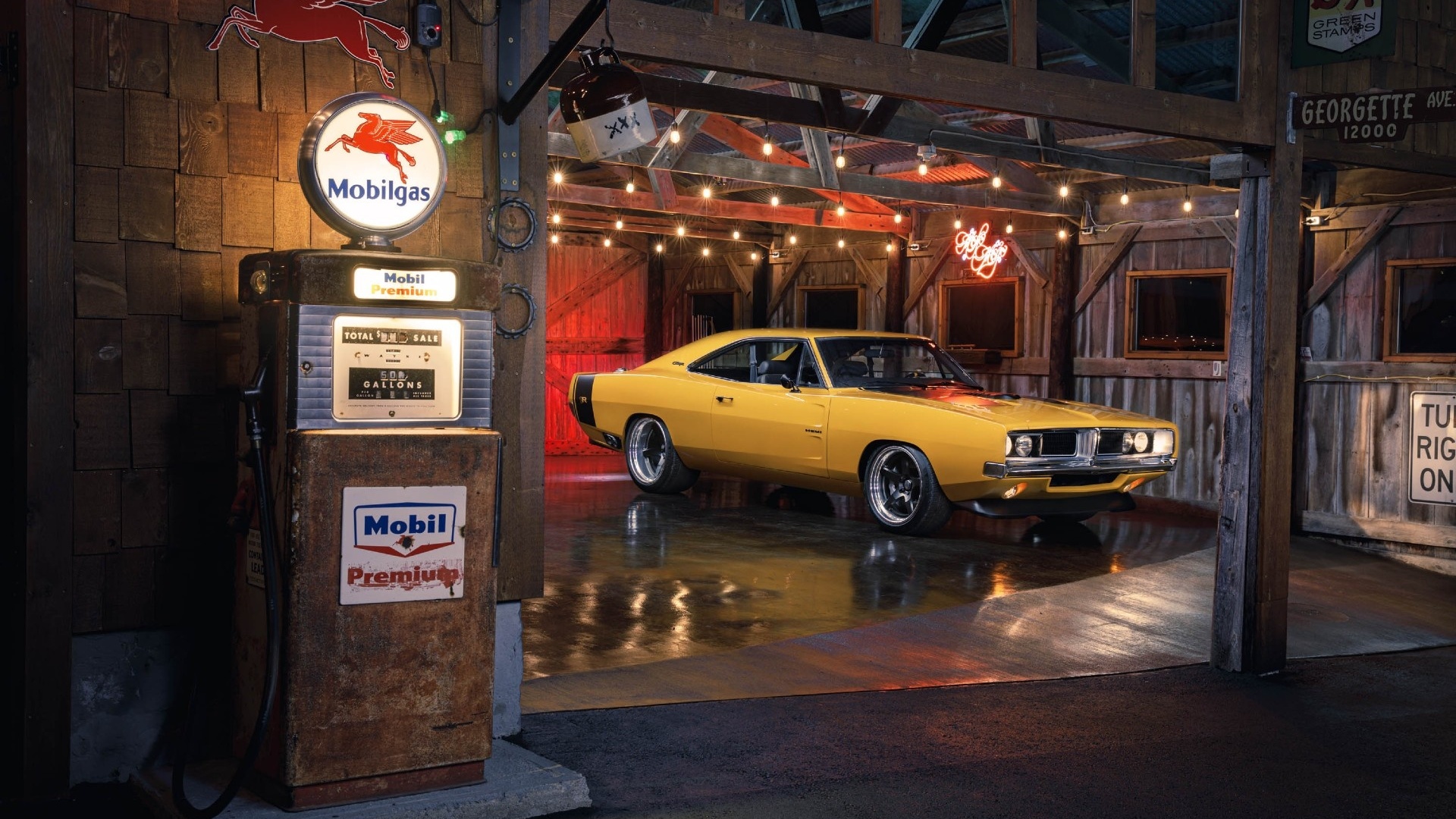 classic, charger, 1969, dodge, ringbrothers, barn, yellow