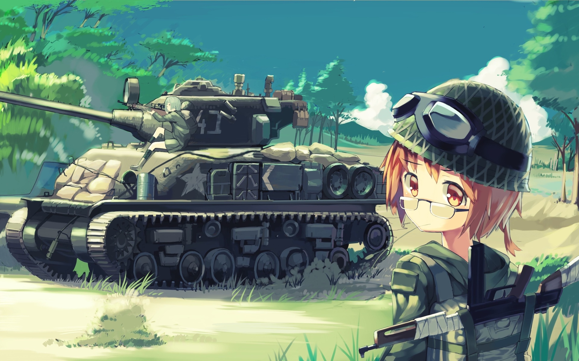 anime, tank, military, war girls