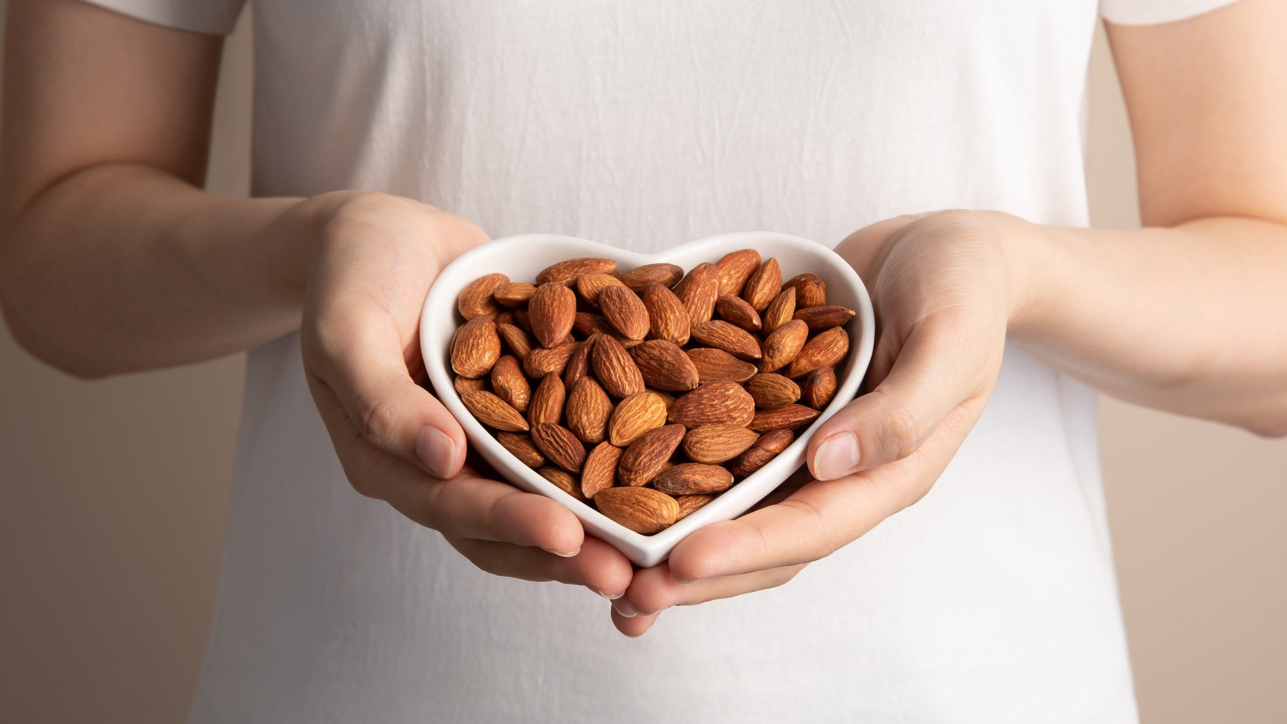 nuts, heart shaped bowl, almonds