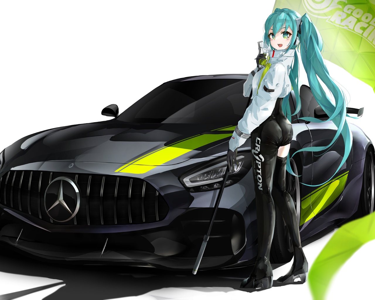 mercedes-amg gt r pro, racing car, anime