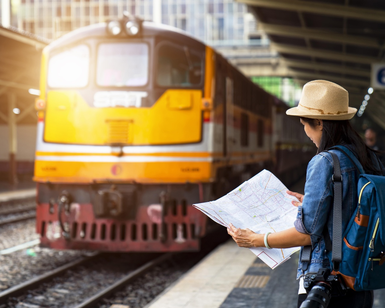 travel, train, railway platform, thailand