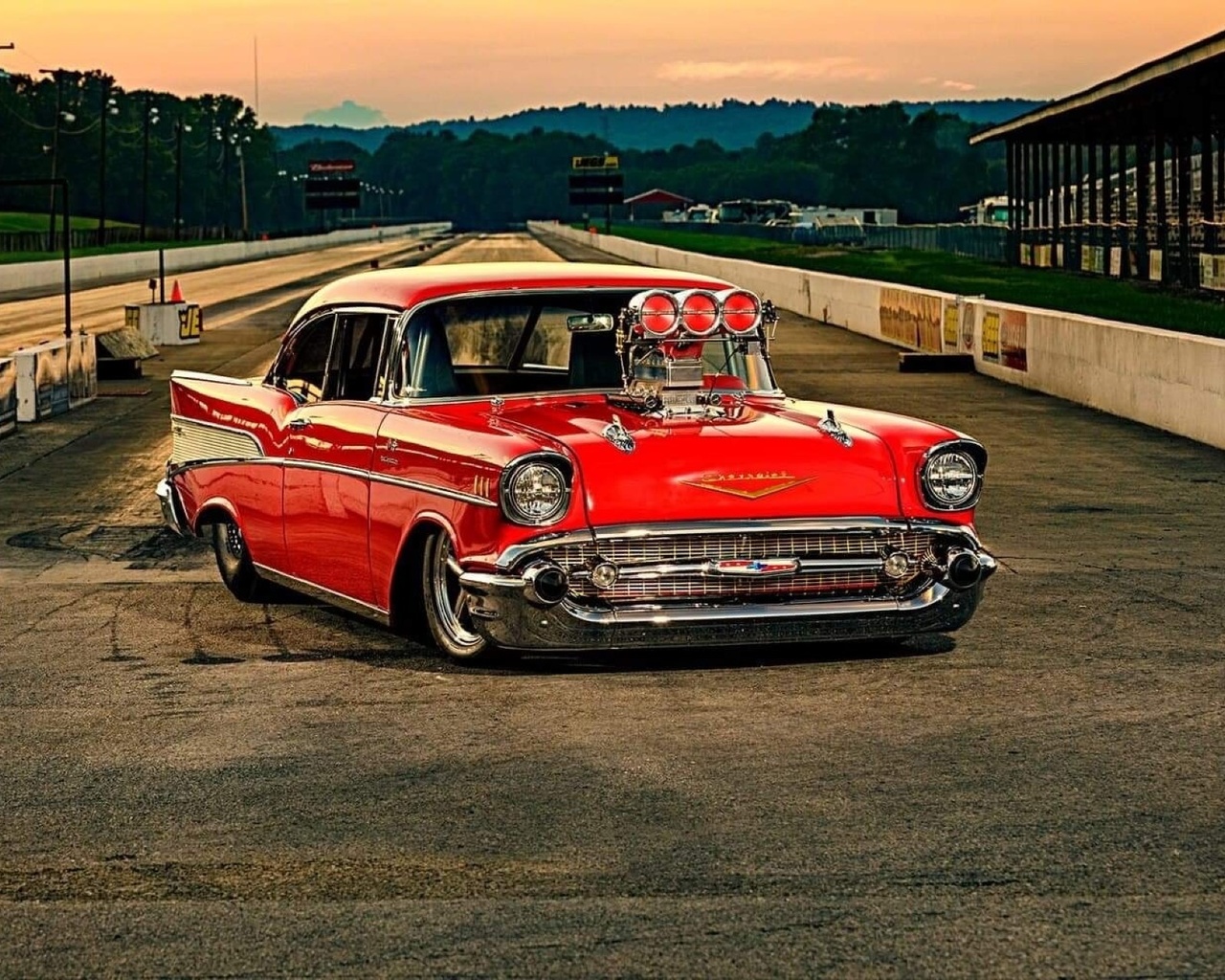 57 chevy, classic, blown, red, muscle, track, pro street