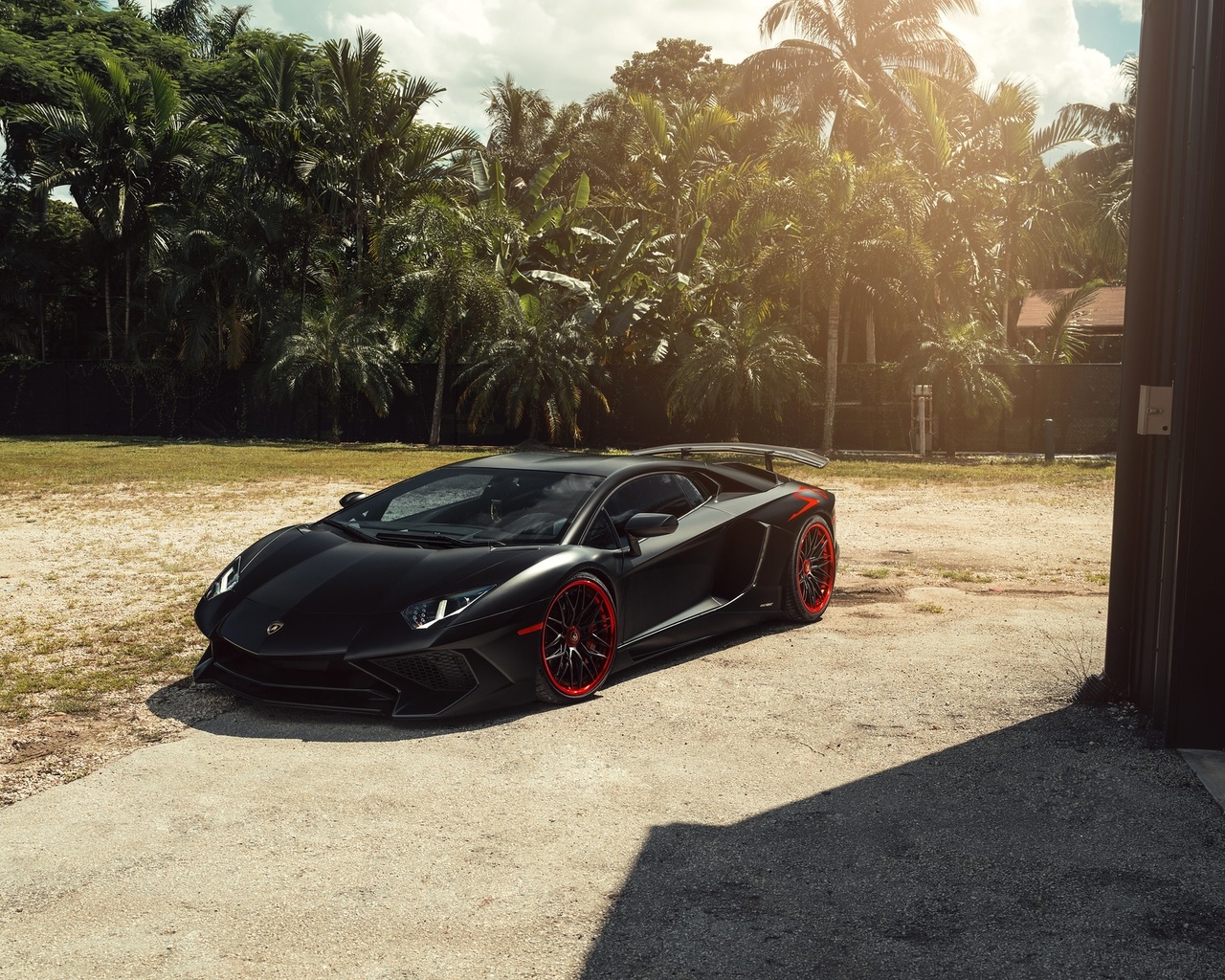 lamborghini, black, aventador