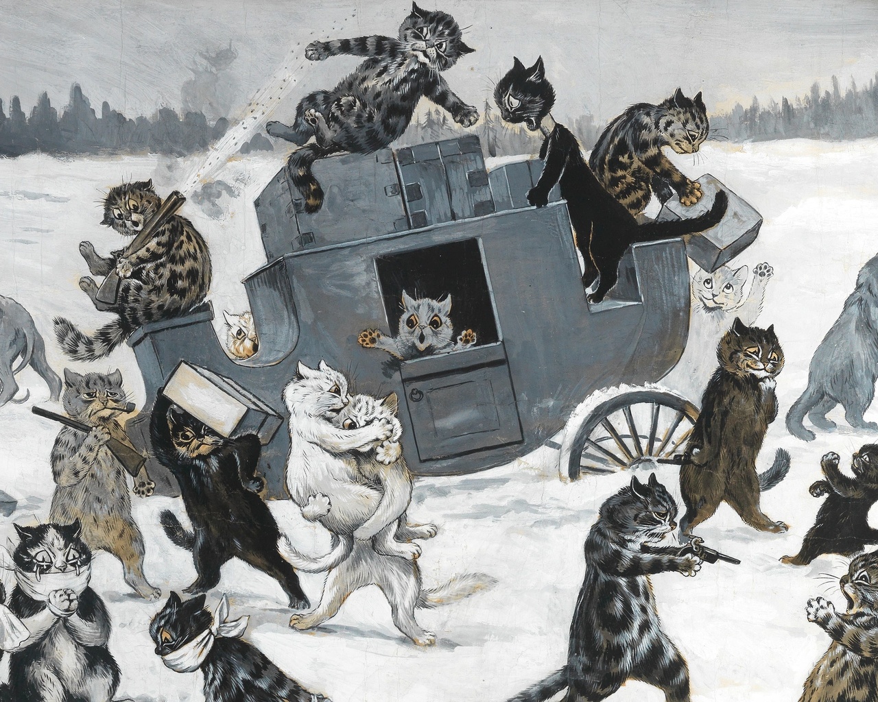 louis william wain, british, a highway robbery