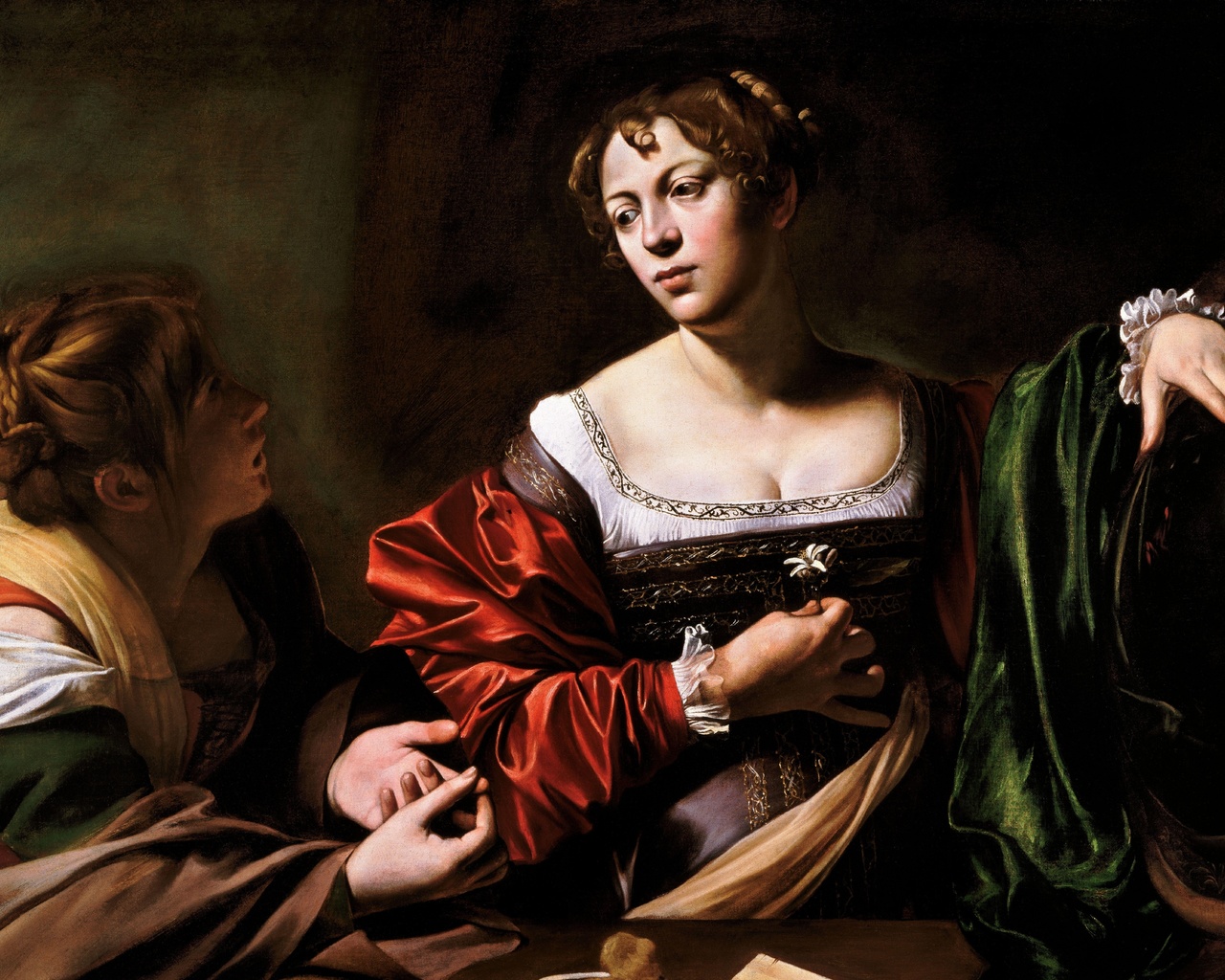 caravaggio, italian, 1598, martha and mary magdalene, detroit institute of arts