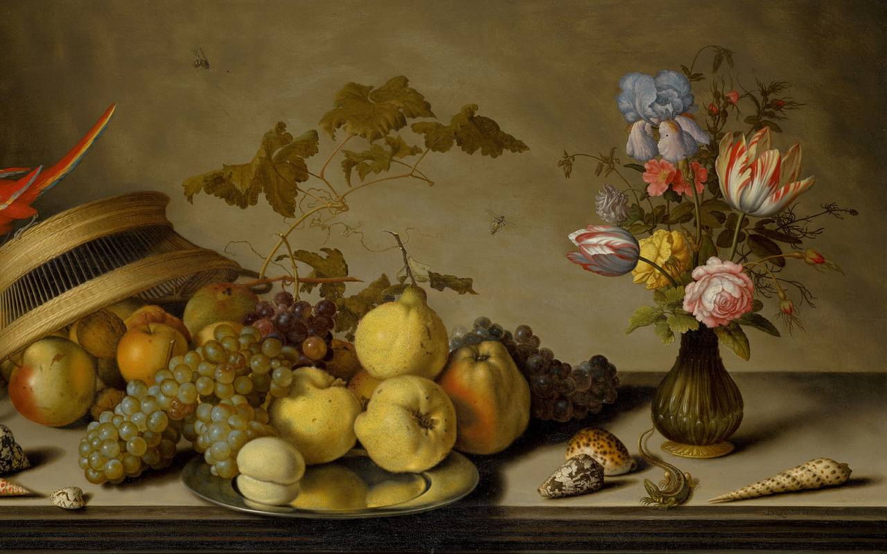 balthasar van der ast, dutch golden age, a still life of fruit on a pewter plate