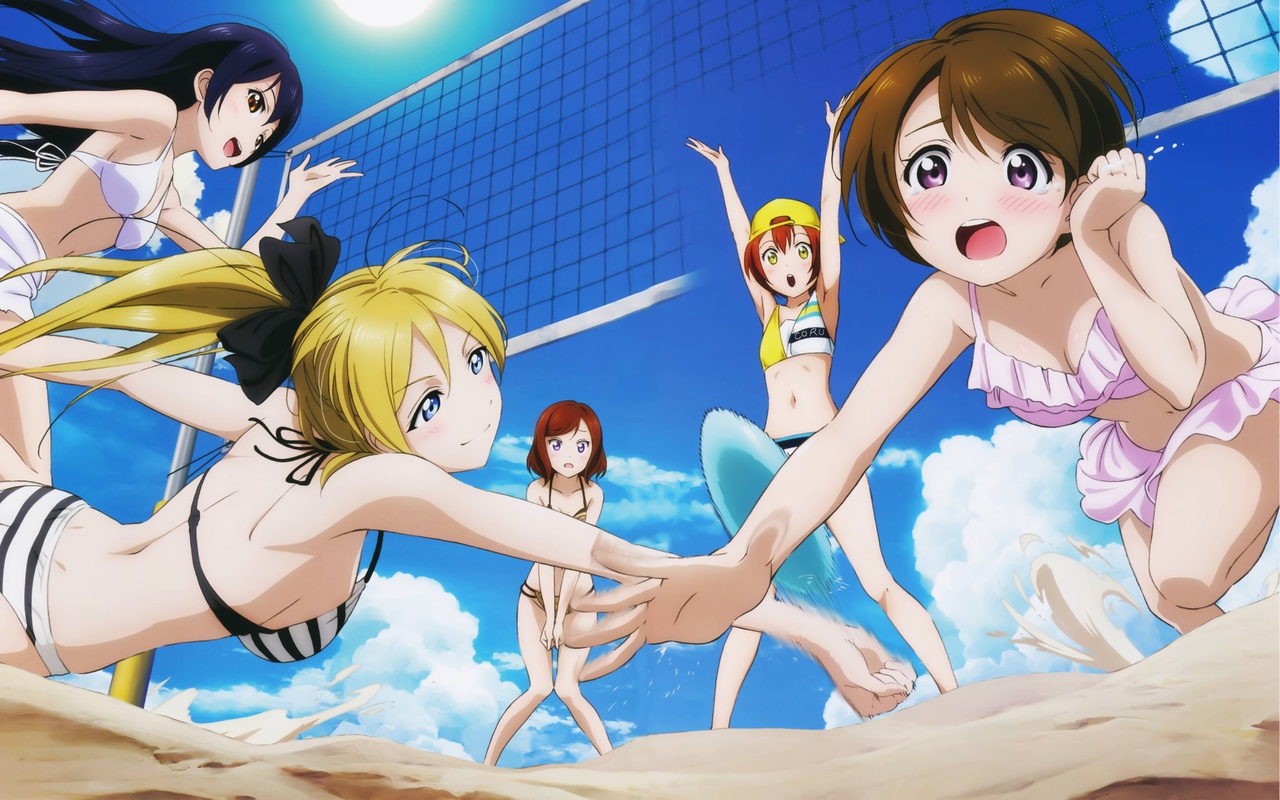 anime, girls, beach volleyball