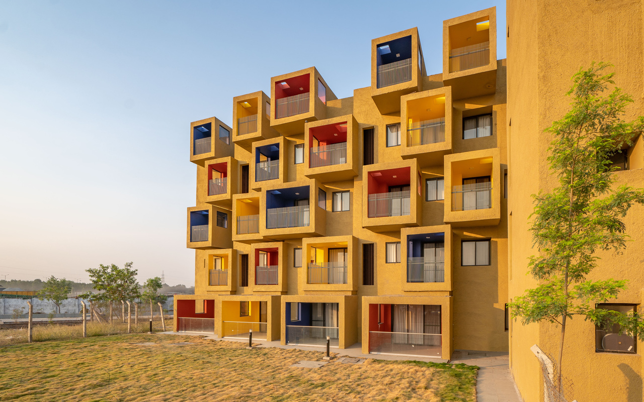 studio apartments, composition of coloured cuboids, karnataka, india