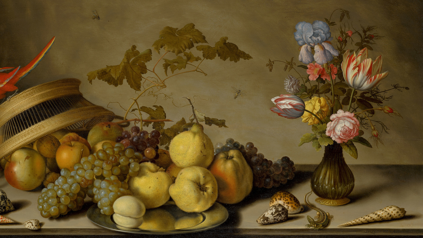 balthasar van der ast, dutch golden age, a still life of fruit on a pewter plate