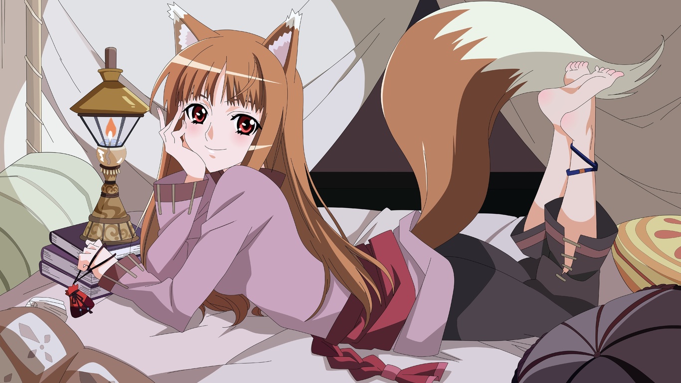 spice and wolf, anime, holo, brown hair