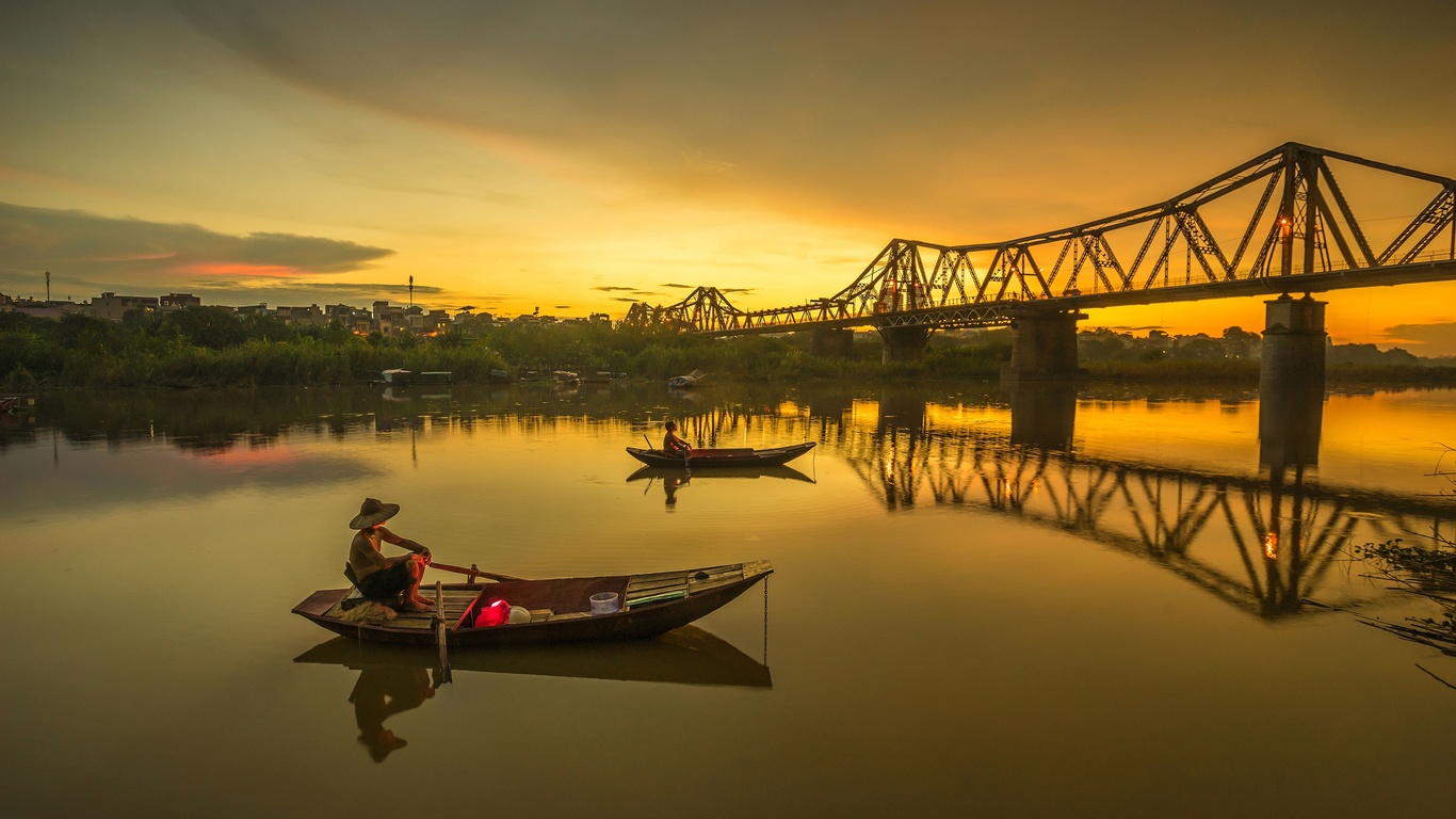 long bien bridge, red river, cantilever bridge, hanoi, vietnam