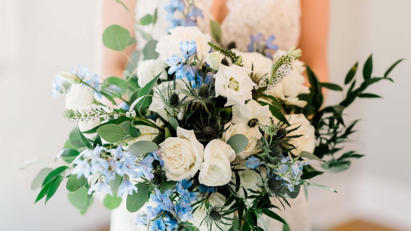 wildflower blues, organic wedding bouquet, blue delphiniums