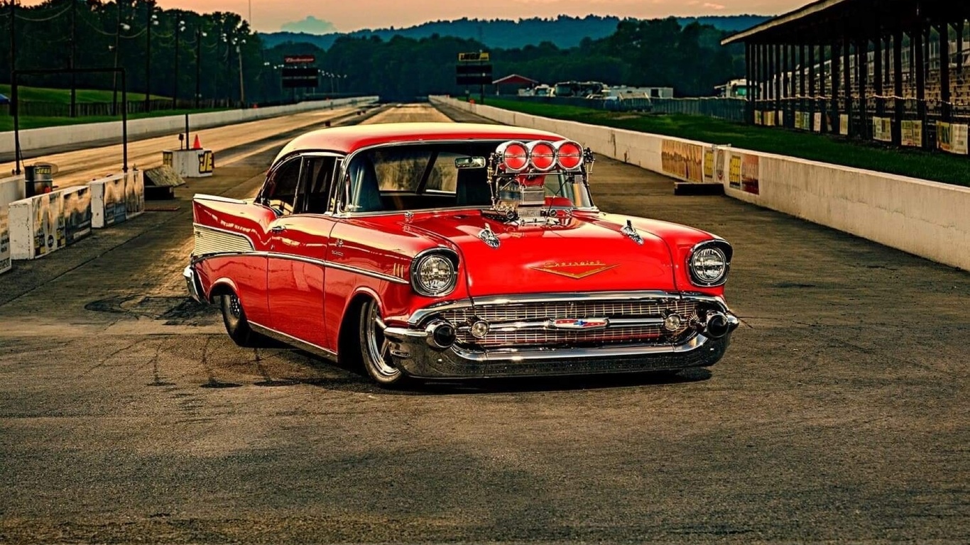 57 chevy, classic, blown, red, muscle, track, pro street