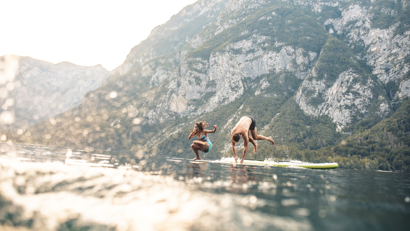 swimming, lake bohinj, slovenia