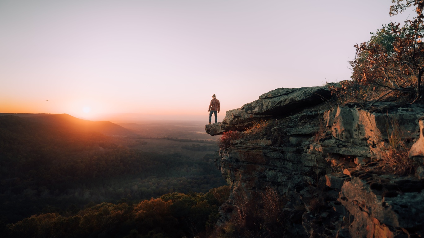 sunset, ancient rocks, pinnacle mountain state park, arkansas