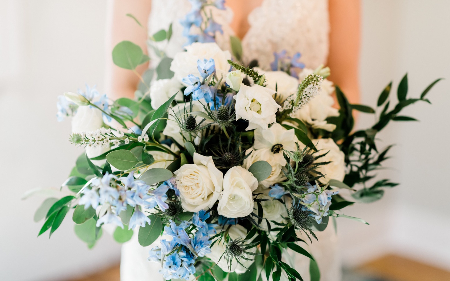 wildflower blues, organic wedding bouquet, blue delphiniums