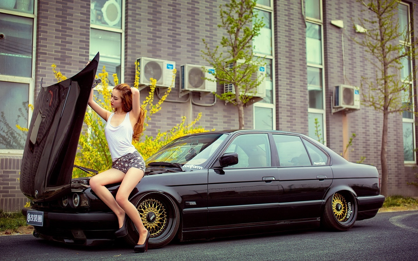 girl, bmw, e34, heels, model, , 